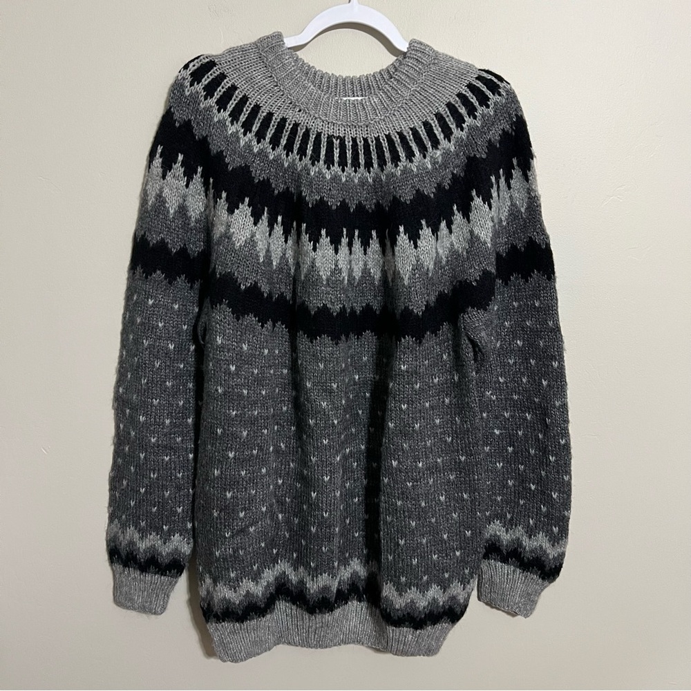 Vintage Alpaca Connection Black Gray Sweater Handmade in Peru Nordic Fair Isle